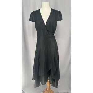 Betsy Johnson Wrap Dress Womens Size 6 Black Hi Low Flutter Sleeve Whimsygoth